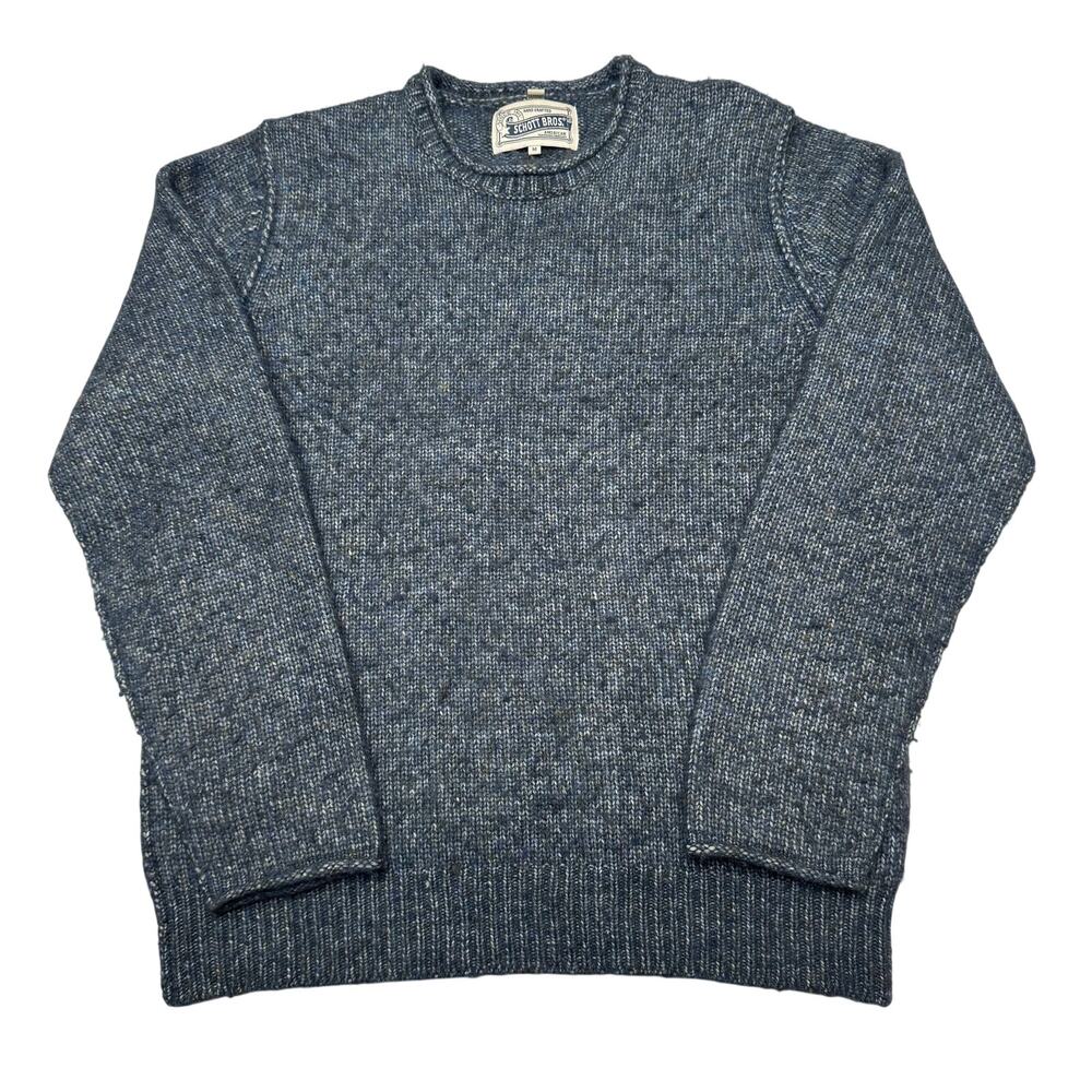 Schott Bros NYC Rolled Edge Knit Sweater Men's Medium Wool Tri Blend Blue Chunky